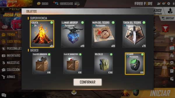 pasos para entender stats de equipamiento en free fire